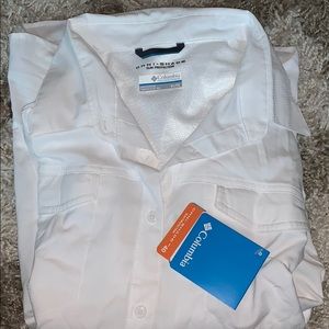 White sun protection outdoor shirt.